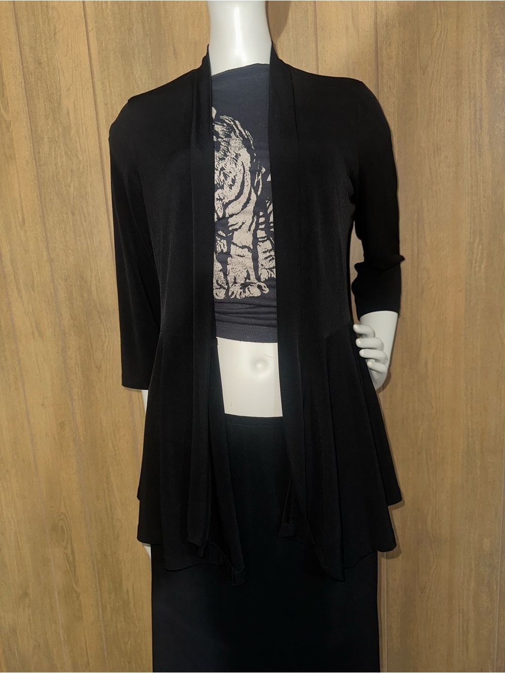 Susan Graver Black Open Front Draped Cardigan